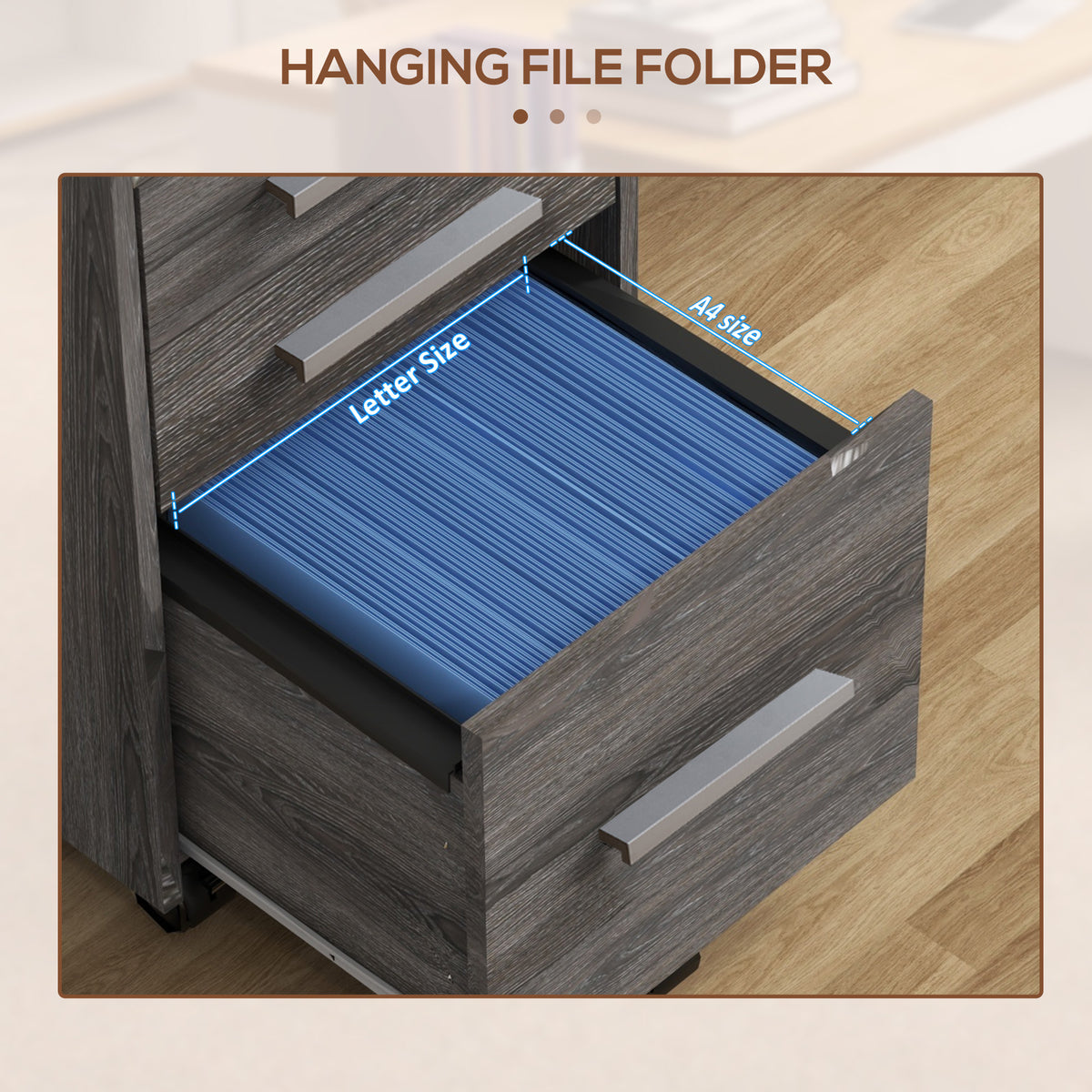 3 Drawer File Cabinet with Lock and Edged Top, Lockable Filing Cabinet on Wheels for Letter and A4 Size – view 18