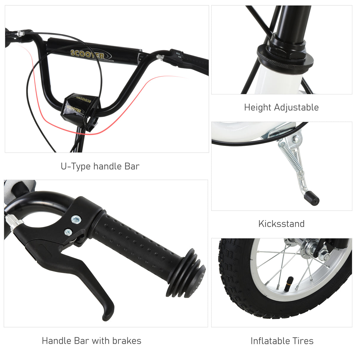 Aosom Dual Brakes Kick Scooter 12-Inch Inflatable Front Wheel Ride On Toy for Age 5+