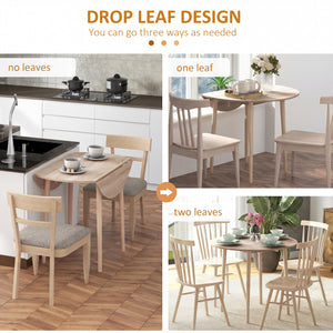 Folding Dining Table, Round Drop Leaf Kitchen Table for Small Spaces with Wood Legs, Oak – view 3