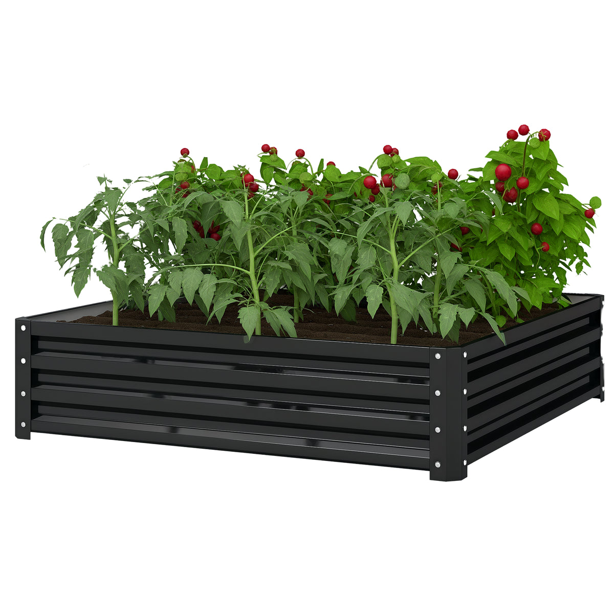 4' x 4' x 1' Raised Garden Bed Galvanized Steel Planter Box for Vegetables, Flowers, Herbs, Green