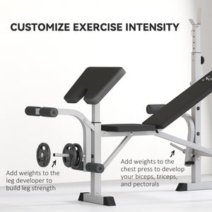 Soozier Bench Press Set Adjustable Weight Bench with Squat Rack, Preacher Curl Pad, Leg Developer and Weight Storage