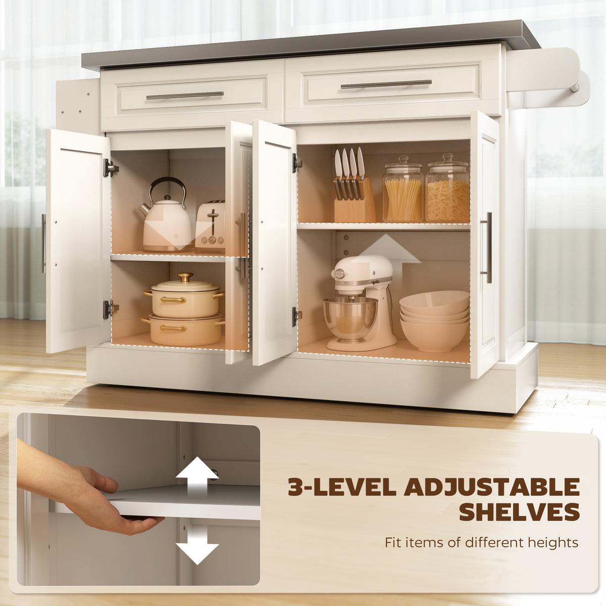 Stainless Steel Kitchen Island with Storage and Stainless Steel Top, Kitchen Trolley with Drawers – view 26