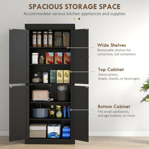 72.5" Freestanding Kitchen Pantry Cabinet with 4 Doors, Black