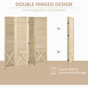 4.7' 3 Panel Wooden Room Divider with Pegboard Display, Folding Privacy Screen for Home Office, Natural – view 19