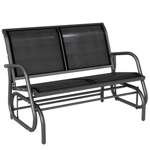 Patio Double Glider Bench Swing Chair Rocker Heavy-Duty Loveseat Outdoor Garden Rocking Bench Steel Frame Sling Fabric Seat Black