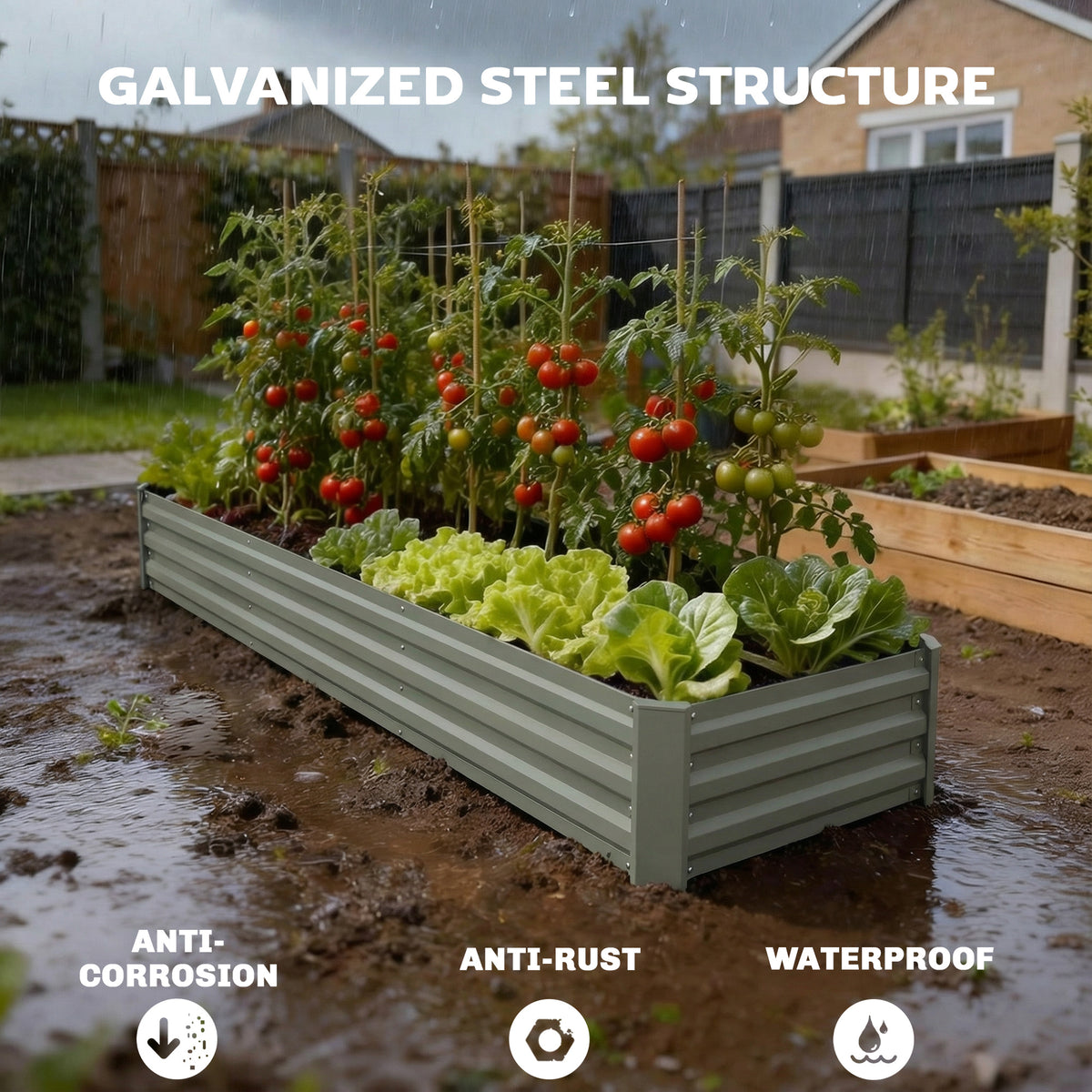 8'x2'x1' Galvanized Raised Bed, Large Elevated Planter Box for Growing Flowers, Herbs and Vegetables – view 25