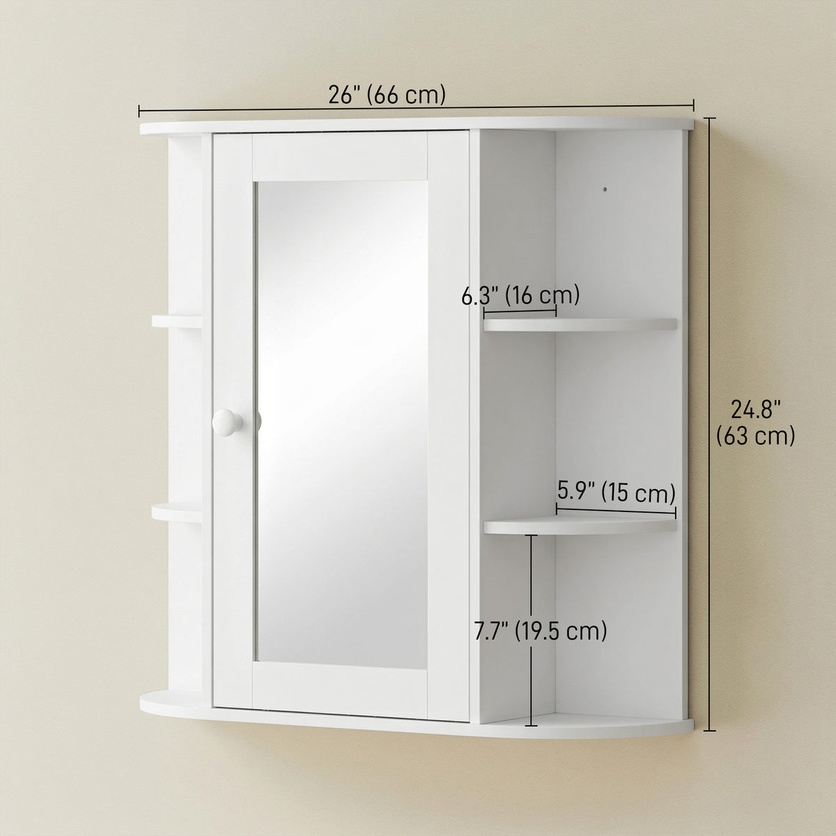Mirrored Bathroom Wall Cabinet Wall Mounted Medicine Cabinet with Door & Shelves, White – view 2