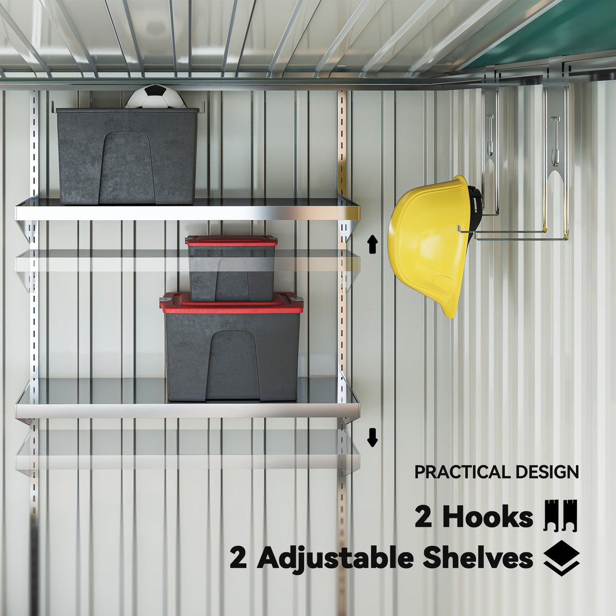 5'x7' Lean to Galvanized Metal Shed with Foundation, Garden Tool Storage House with Sliding Door and 2 – view 11