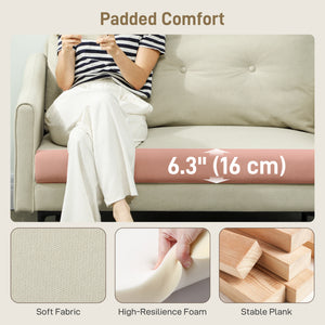 2 Seater Sofa, Small Modern Couch with High-Resilience Foam, Thicken Padding, Button Tufted, Cream White – view 3