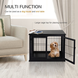 26" Wooden Dog Cage with Double Door Entrance & Simple Modern Design, Black