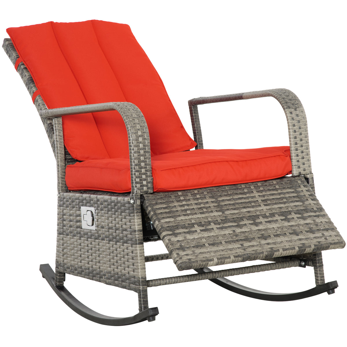Outdoor Wicker Rocking Chair with Cushion, Patio PE Rattan Recliner Chair with Adjustable Footrest – view 15