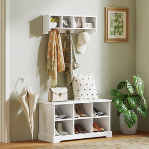 Coat Rack Wall Mount with Shelf, 28" Wall Coat Rack with 5 Hooks and 4 Compartments for Living Room – view 13