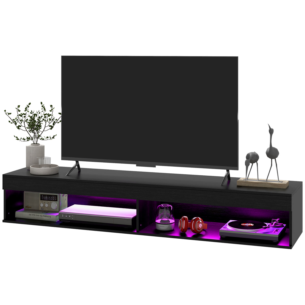 Modern Wall Mounted TV Stand with Storage and LED Lights for TVs up to 75"
