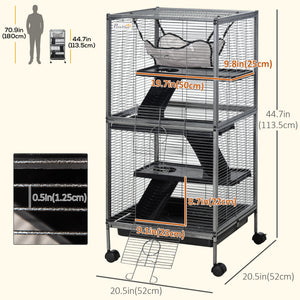 4-Tier Rolling Small Animal Cage, Deluxe Ferret Cage for Mink Chinchilla Kitten Rabbit