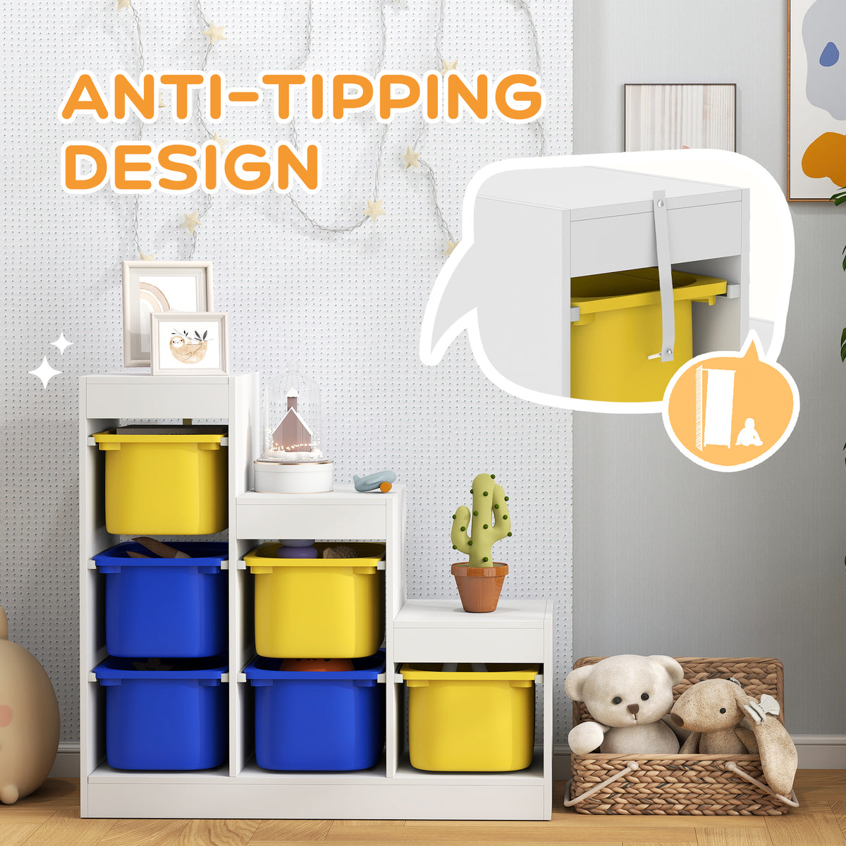 Qaba 3 Layers Toy Storage Organizer Kids Bookshelf Children Toy Storage w/ 6 Plastic Bins