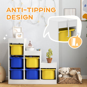 Qaba 3 Layers Toy Storage Organizer Kids Bookshelf Children Toy Storage w/ 6 Plastic Bins