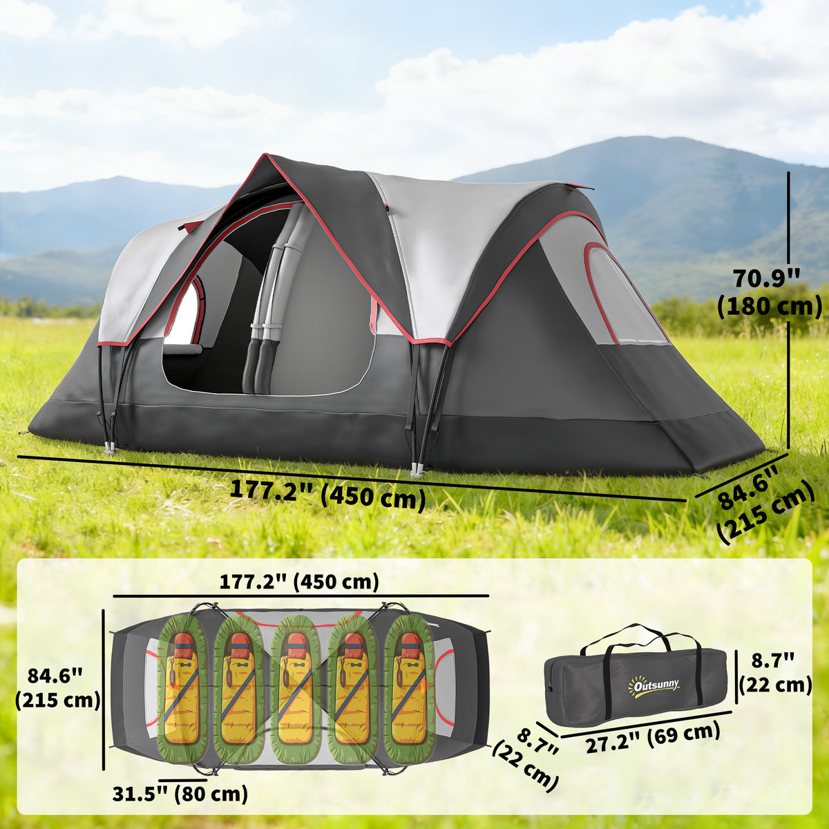 Camping Tent for 6 Man with 2000mm Waterproof Rainfly and Carry Bag for Fishing Hiking Festival, Dark Green – view 9
