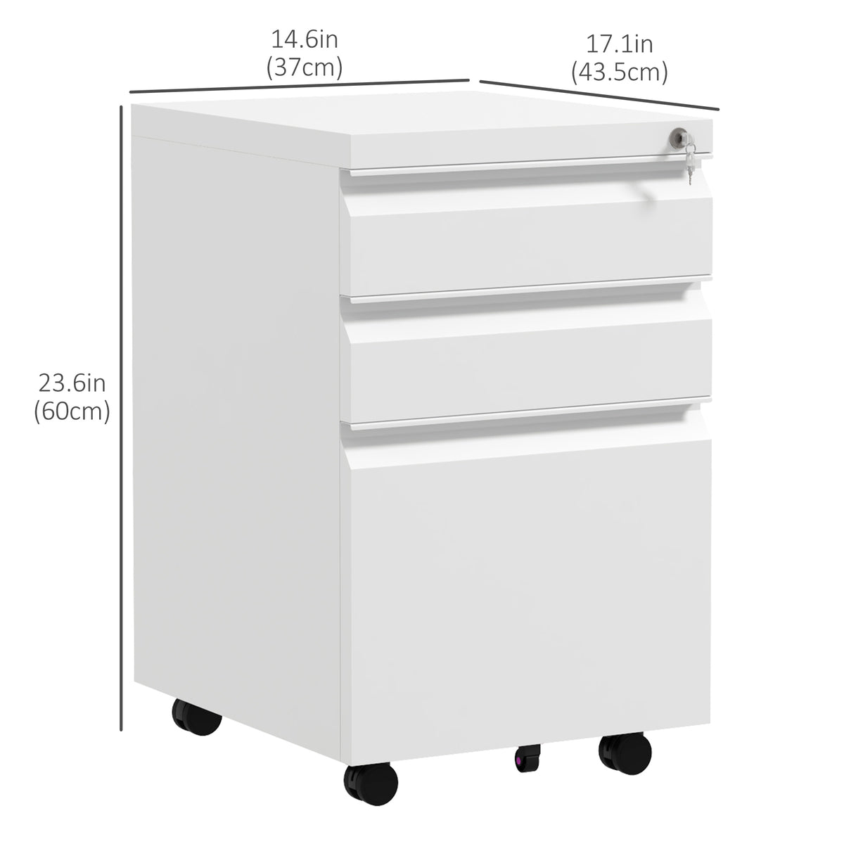 3 Drawer File Cabinet with Lock, Steel Vertical Filing Cabinet with 5 Wheels and Hanging Bar for – view 9