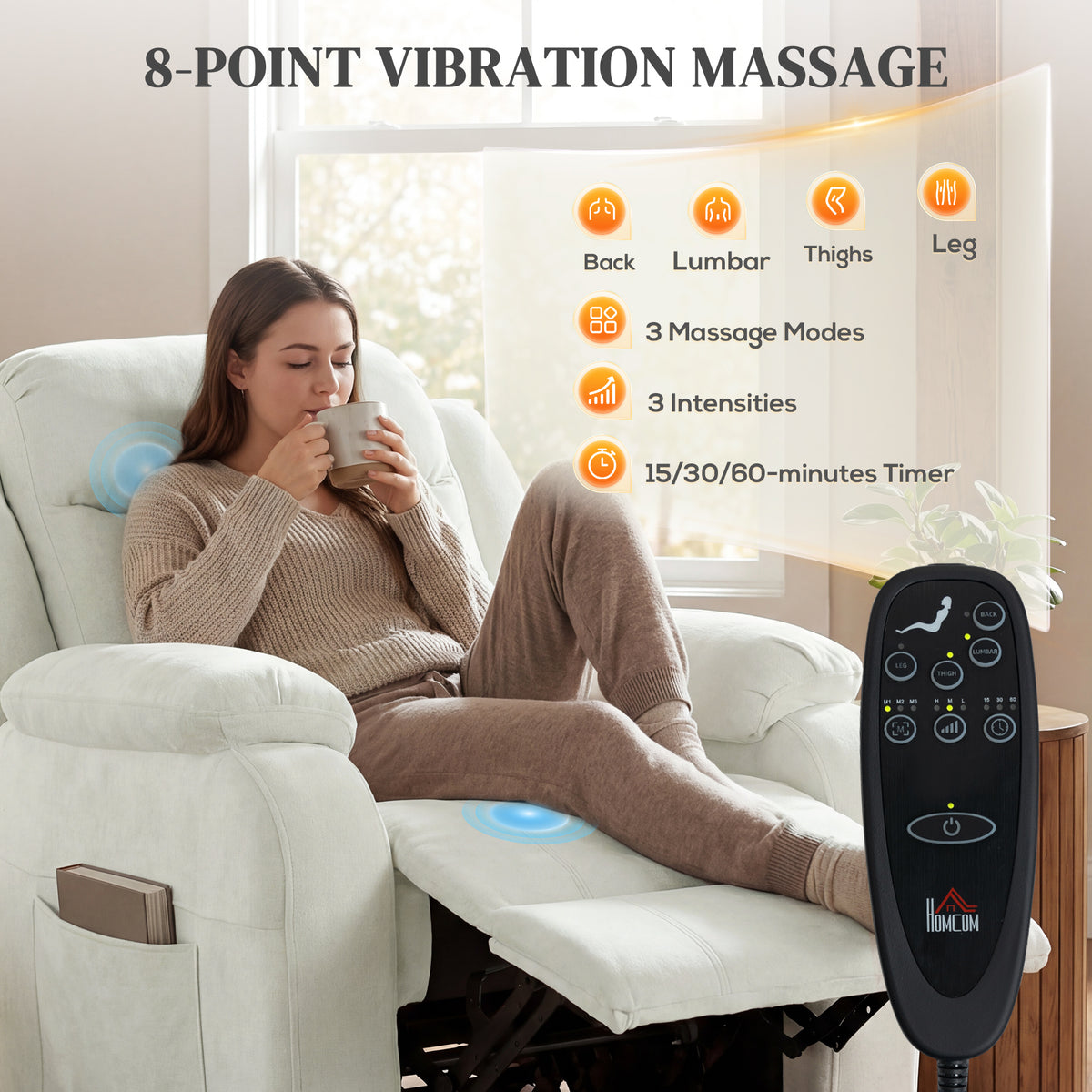Massage Recliner Chair, Power Recliner with Quiet Brushless Motor, Remote, Pockets, 2 Memory Positions – view 4
