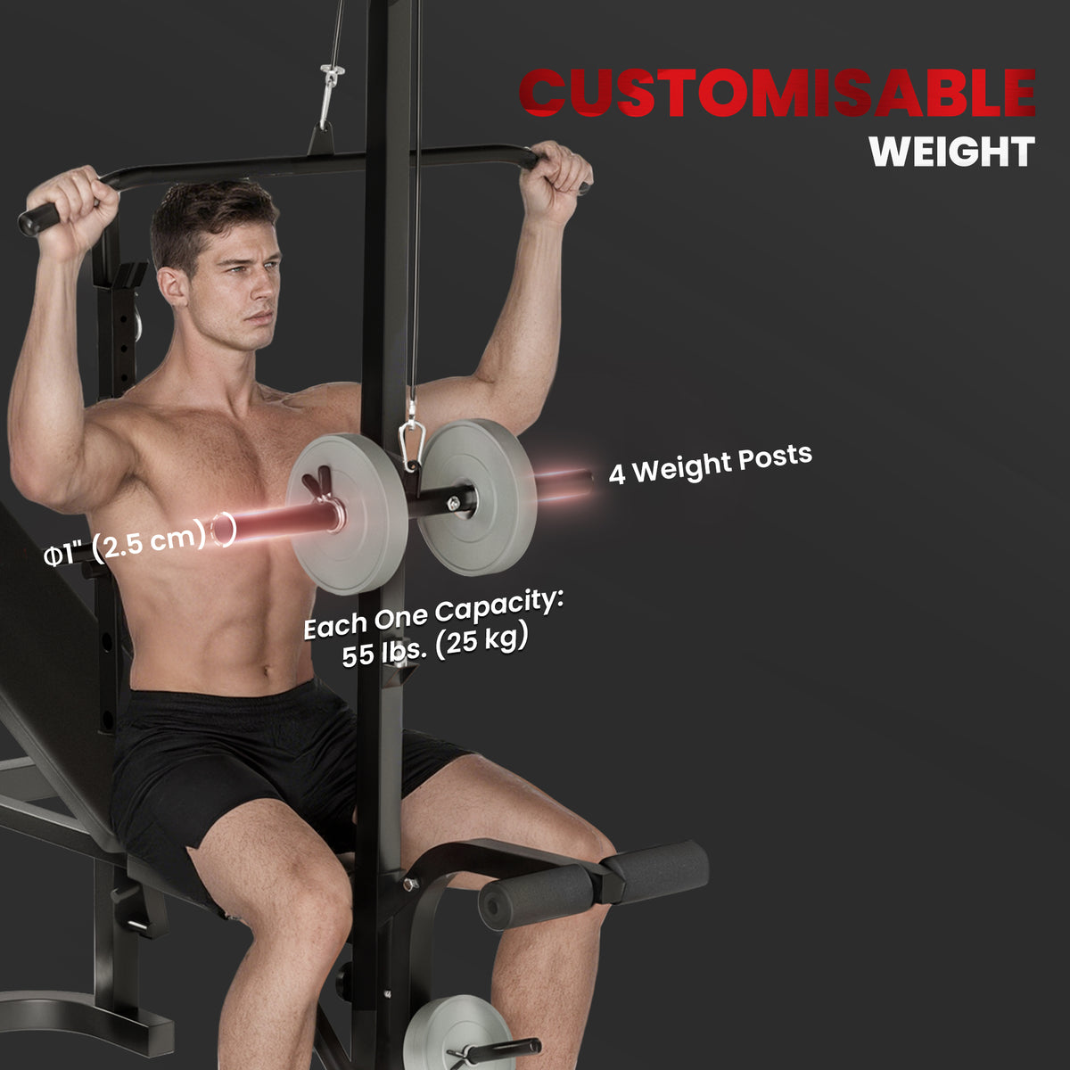 Soozier Adjustable Weight Bench with Bench Press Rack, Preacher Curl Bench, Leg Extension and Lat Pull Down