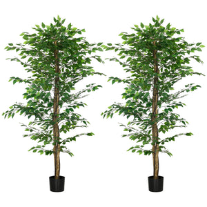 Set of 2 6ft Artificial Trees Ficus, Indoor Fake Plants with Pot, for Home Decor