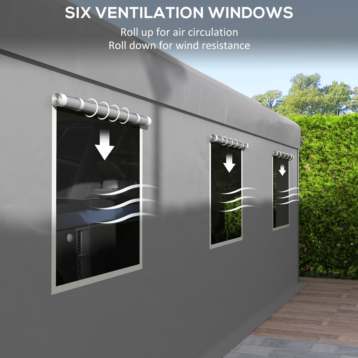 10' x 20' Carport, Heavy Duty Portable Garage with 6 Mesh Windows and 2 Doors, Dark Grey – view 11
