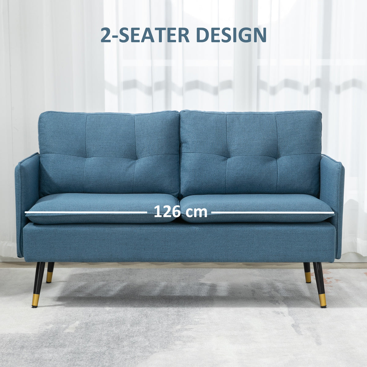 55" Loveseat Sofa, Linen Love Seat w/ S spring, Steel Legs and Button Tufting, Small Couch for Living Room – view 19