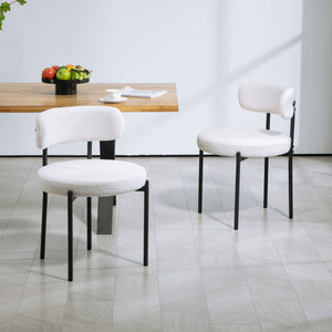2 Pieces Kitchen Chairs, Modern Dining Chairs w/ Berber Fleece Upholstery and Steel Legs for Living Room, Cream White