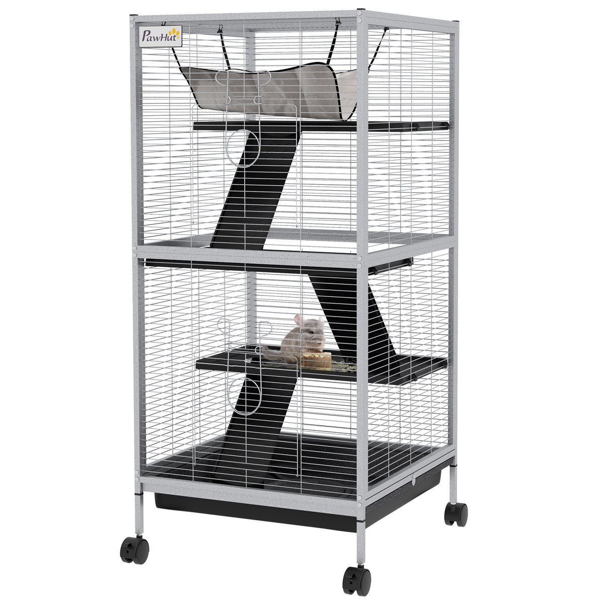 4-Tier Rolling Small Animal Cage, Deluxe Ferret Cage for Mink Chinchilla Kitten Rabbit