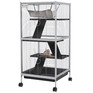 4-Tier Rolling Small Animal Cage, Deluxe Ferret Cage for Mink Chinchilla Kitten Rabbit