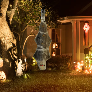 55.9 Inch/4.7ft Life Size Outdoor Halloween Decoration Hanging Mummy with Spider Web, Animated Prop Decor with Sound and Motion Activated, Light Up Eyes, Creepy Sound