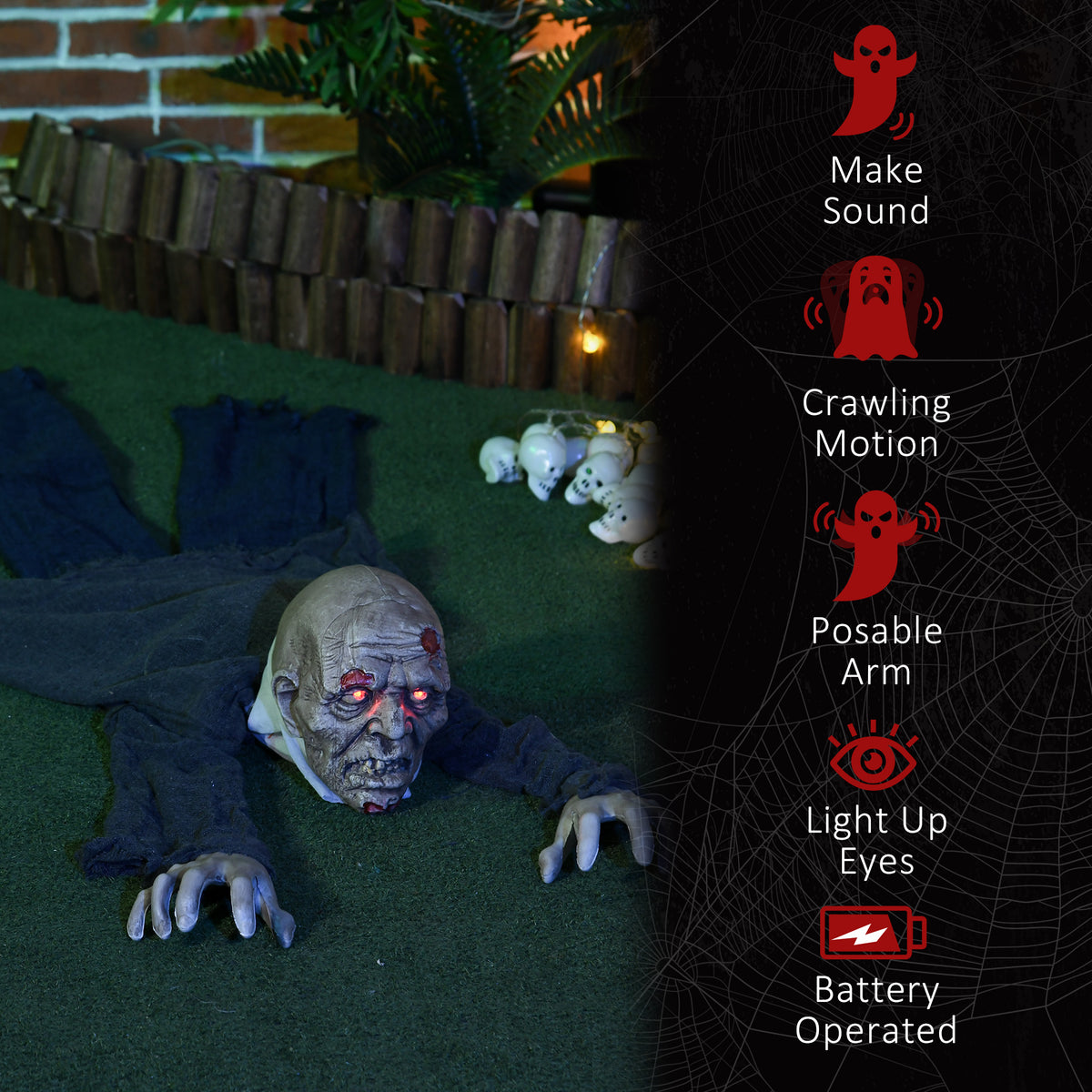 55.9 Inch/4.7ft Life Size Outdoor Halloween Decoration Hanging Mummy with Spider Web, Animated Prop Decor with Sound and Motion Activated, Light Up Eyes, Creepy Sound