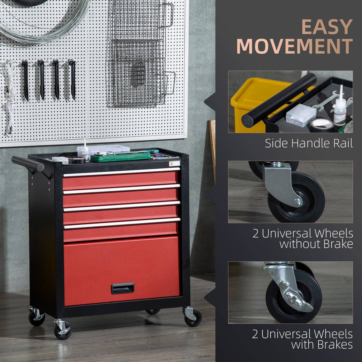 4-Drawer Tool Chest with 4 Wheels, Rolling Tool Box and Storage Cabinet – view 4