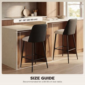 Bar Stools Set of 2, 26" Counter Height Bar Stools with PU Backrest, Linen-look Fabric Seat, Black