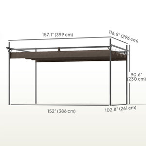 10' x 10' Outdoor Gazebo, UPF30+ Retractable Pergola Canopy, Free Standing Metal Pergola Kit, Brown