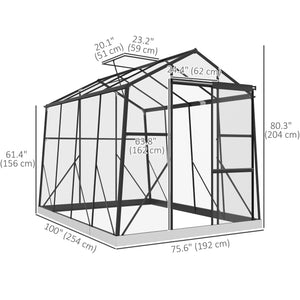 6' x 8' Walk-in Polycarbonate Greenhouse Aluminium Green House with Sliding Door, 5-Level Roof Vent, Rain Gutter