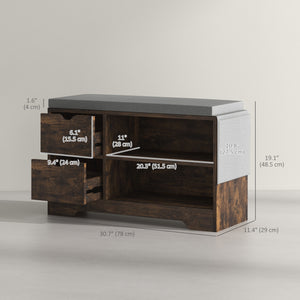 Upholstered Shoe Storage Bench w/ Seat, Entrance Bench w/ Drawer Open Shelves and Pocket for Hallway, White – view 16