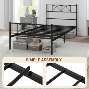 Metal Full Platform Bed Frame with Headboard, Steel Slat Support, Underbed Storage, No Box Spring Needed, Easy Assembly