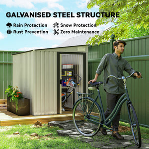 5'x7' Lean to Galvanized Metal Shed with Foundation, Garden Tool Storage House with Sliding Door and 2 – view 24
