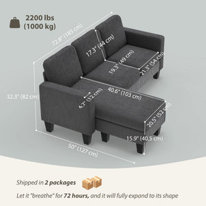 Sectional Sofa, L Shaped Couch, with Changeable Chaise or Ottoman, Dark Grey – view 2