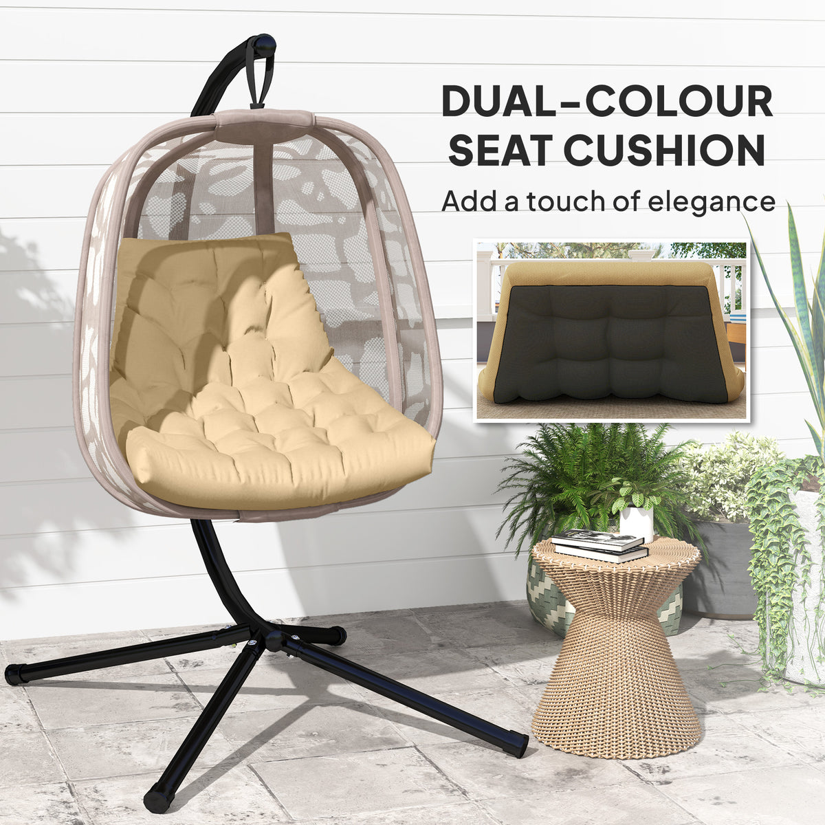 Outdoor Swing Cushion, Tufted Patio Cushion Replacement for Garden Chair Egg Chair,  Indoor Outdoor Seat Cushion, Beige