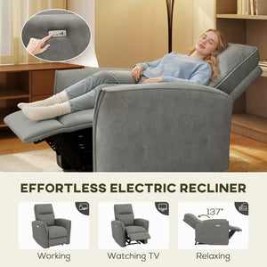 Power Recliner Chair, Dyed Fabric (Like Leathaire) Upholstered Recliner Chair with USB Ports, Footrest – view 17