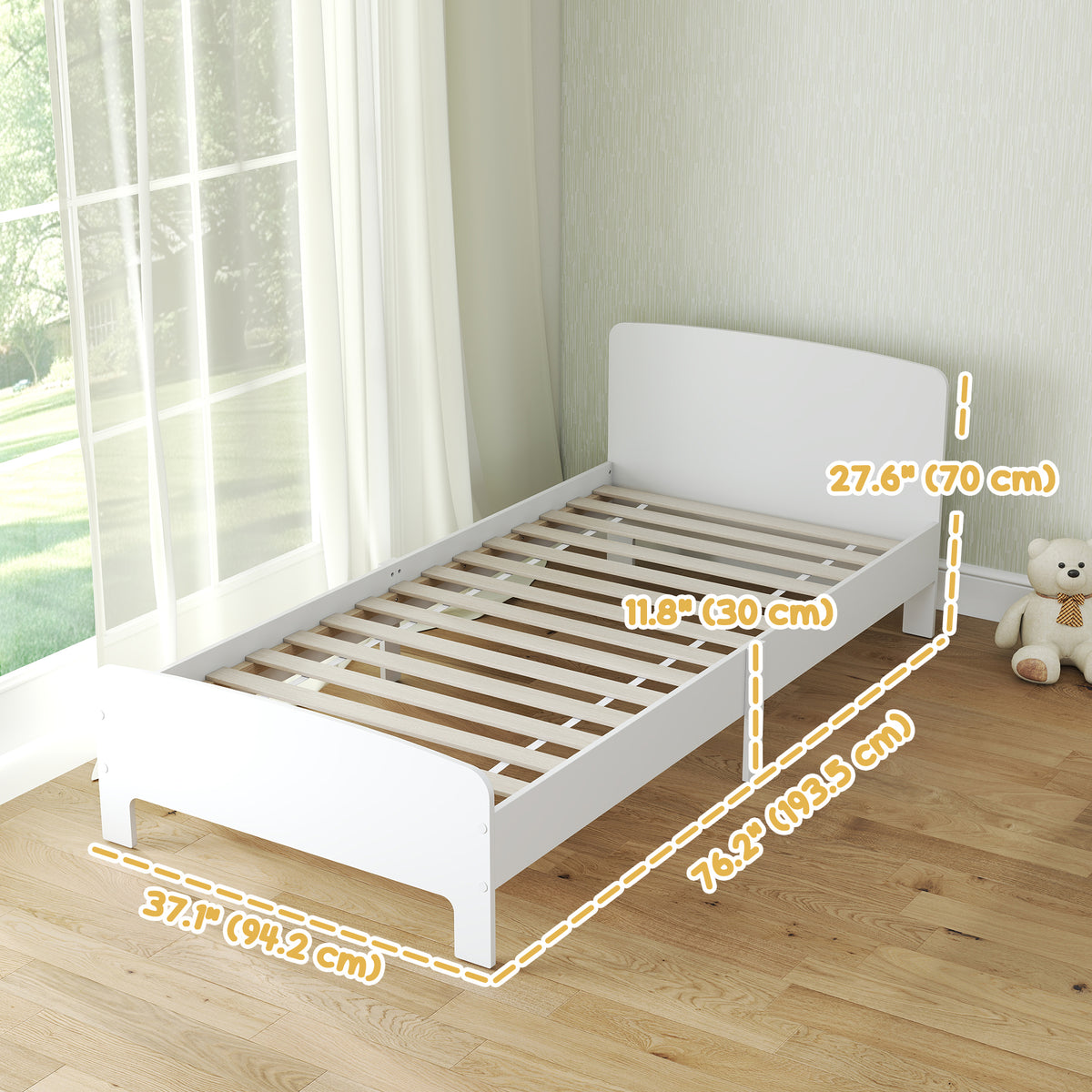 Qaba Toddler Bed Frame with Safety Side Rails for Girls and Boys, Bedroom Furniture