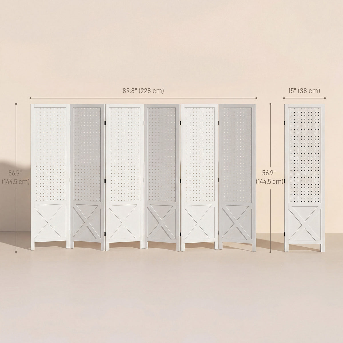 4.7' 3 Panel Wooden Room Divider with Pegboard Display, Folding Privacy Screen for Home Office, Natural – view 37