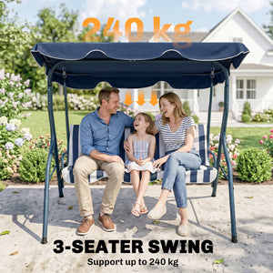 Outdoor Porch Swing with Adjustable Canopy, 3-Seater Patio Swing Chair with Cushion, Black – view 11