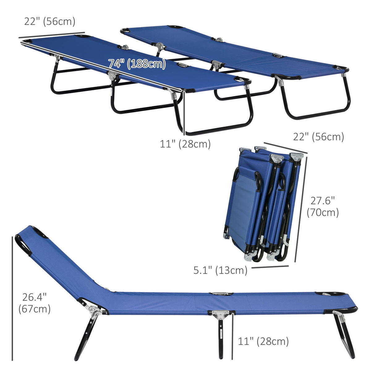 Set of 2 Folding Outdoor Lounge Chair, Sun Tanning Chairs with Reclining Back – view 9