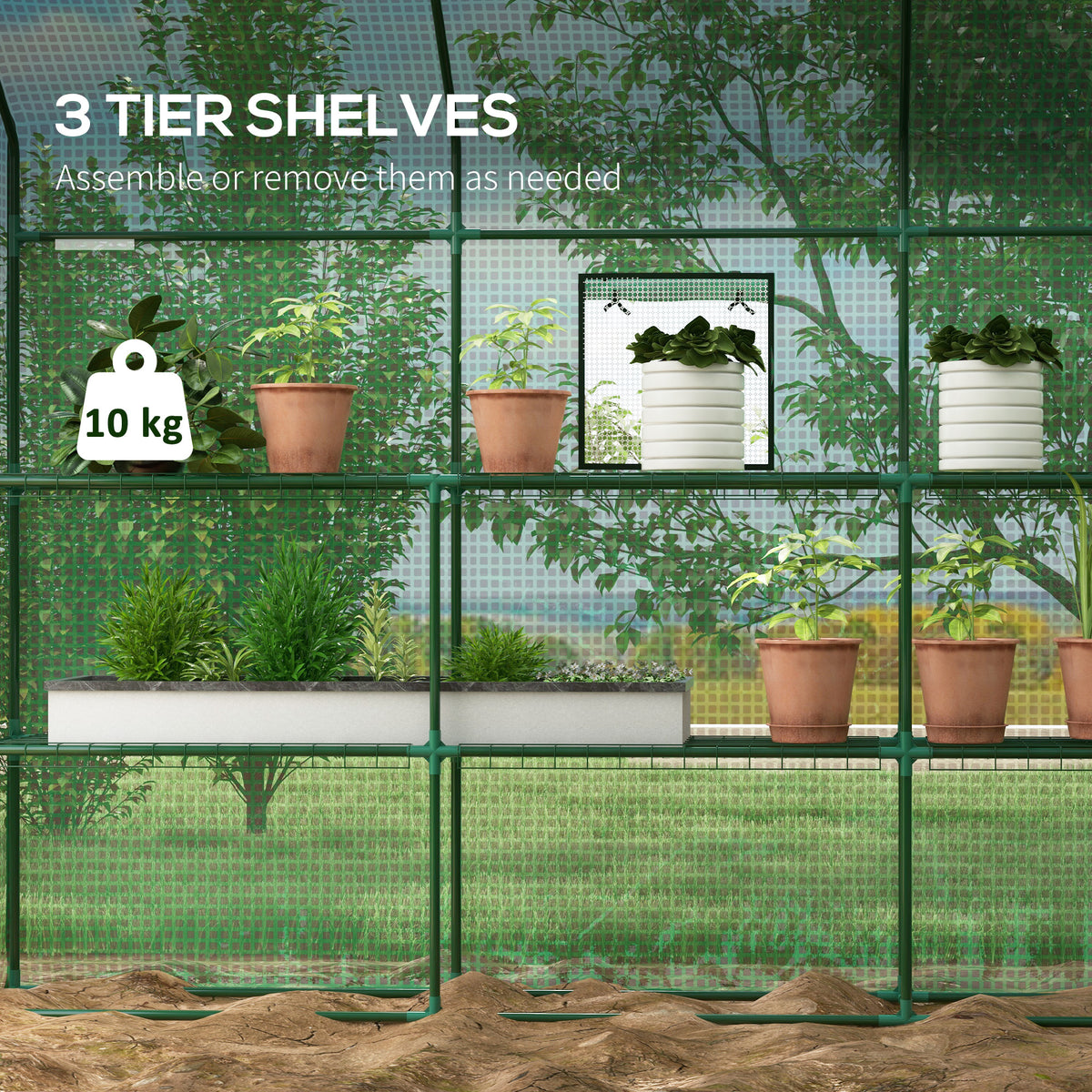 Walk-in Greenhouse with 3 Tier, Garden Plant Growhouse with Roll-up Door and Mesh Windows – view 3