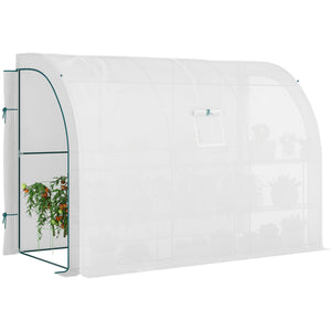 Lean-to Greenhouse Outdoor Gardening Green House with Windows and 2 Zipper Doors, 10' x 5' x 7', White