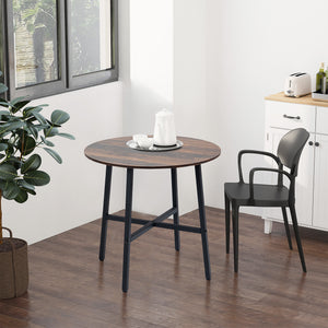 Ф31.5" Dining Room Table, Industrial Style Kitchen Table Round  with Steel Legs, Rustic Brown