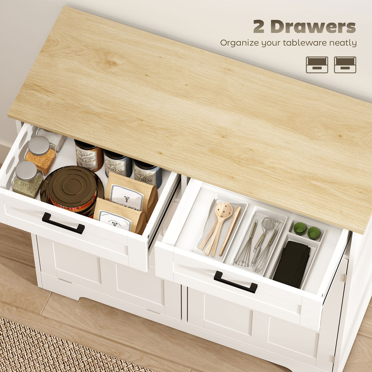 13 Gallon Tilt Out Garbage Cabinet, Kitchen Island with Trash Cabinet, 2 Drawers, Door Racks – view 11